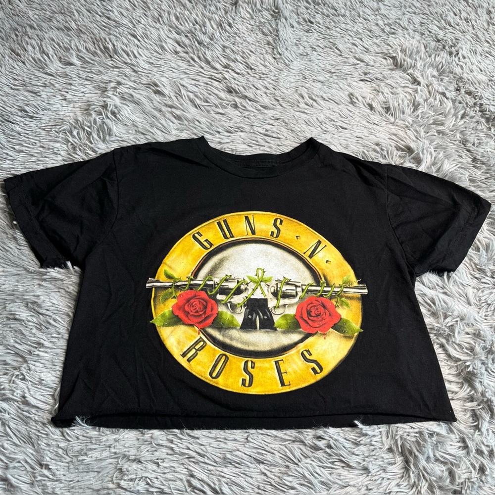 Guns N Roses Tshirt Womens Small Cropped Black 80s Rock Concert